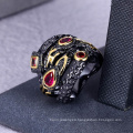 anillo de rubíes de oro negro de circonita de joyería de cobre para mujer